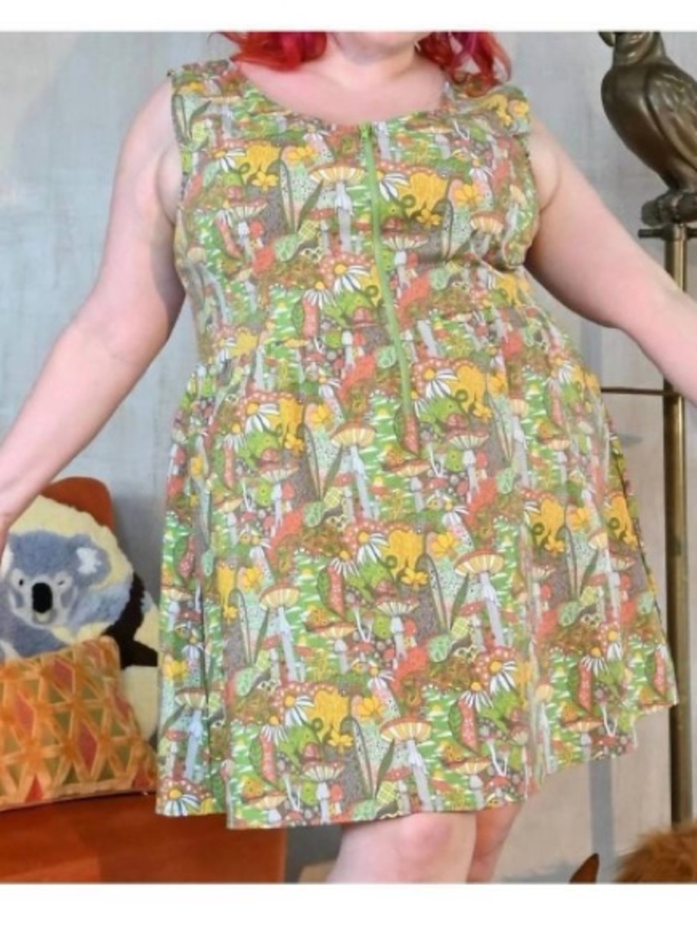 Blue Platypus retro Mushroom snails stretch dress floral pockets goblincore 4x